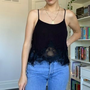 Black lace detail flowy tank